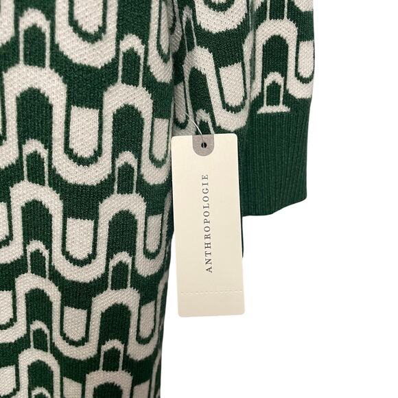 NWT Anthropologie Maeve Kinsley Collared Crop Cardigan Sweater Green Motif Small - Picture 3 of 7